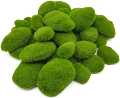 Miniatura 2 de RONYOUNG 40 rocas artificiales de musgo decorativas de 4 tamaños, bolas de musgo verde, piedras de musgo verde, piedras cubiertas de musgo verde