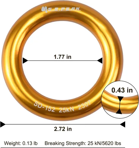 Miniatura 3 de Anillo de aluminio de 25 kN, junta tórica de tensión perfecta, anillo de conexión para escalada en roca, arborista, hamaca, rescate, slackline