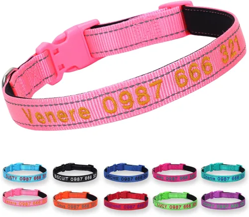 Miniatura 9 de Collar reflectante personalizado para perro, nombre bordado personalizado y número de teléfono, acolchado de neopreno suave y nailon transpirable