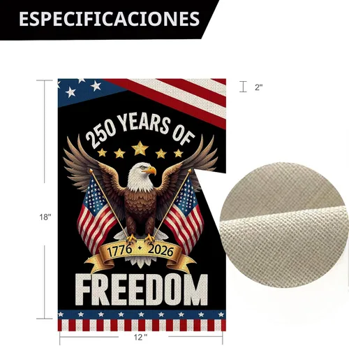 Miniatura 4 de Bandera de jardín de 250 años de Estados Unidos, bandera patriótica de 250 aniversario de Estados Unidos de doble cara con diseño de águila