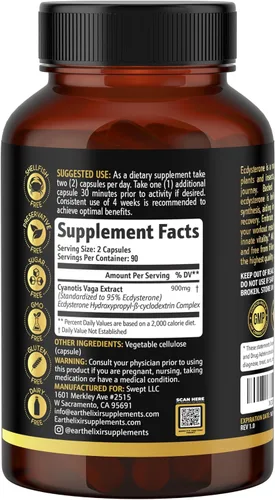 Miniatura 7 de Earth Elixir Suplementos de Ecdysterone 900 mg (180 cápsulas) – Hecho en Estados Unidos – Suplementos de construcción muscular para hombres con 95%