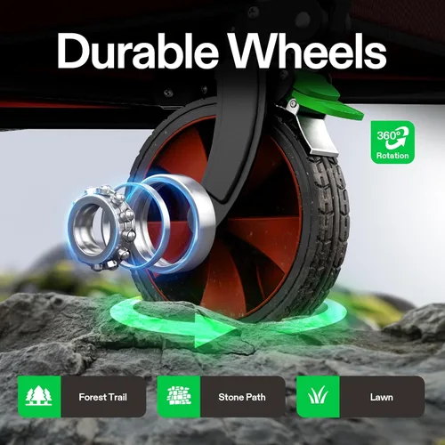 Miniatura 5 de VIVOSUN Carrito Plegable Colapsible, Carro de Utilidad para Exteriores con Capacidad de Carga de 350 lb con Ruedas Universales Silenciosas, Rojo