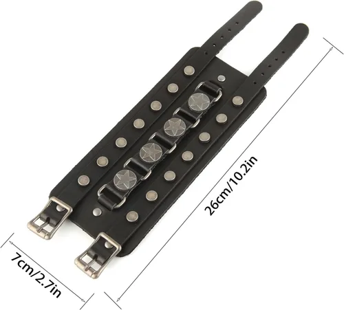 Miniatura 3 de Pulsera ancha de cuero con cinturón ancho para hombre, estilo punk, rock, moto