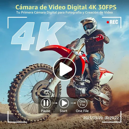 Miniatura 2 de Cámara digital 4K para enfoque automático de fotografía, cámara de vlogging WiFi mejorada de 64 MP para YouTube con pantalla abatible de 180° de 3