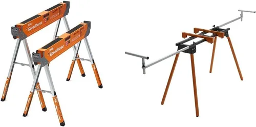Bora Portamate Speedhorse XT - Par de caballetes de altura ajustable, paquete de dos y Portamate PM-4000, soporte de sierra ingletadora plegable