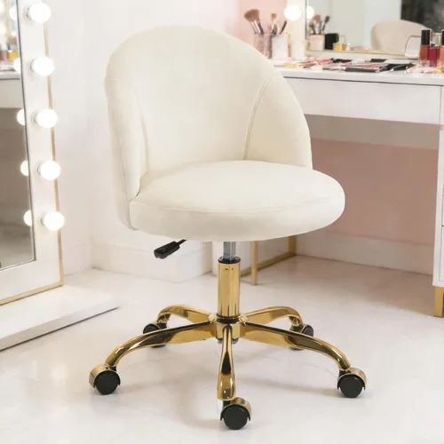 Miniatura 10 de Silla de tocador negra y dorada con respaldo, silla pequeña para tocador, sillas de maquillaje giratorias de terciopelo y bonitas sillas déak