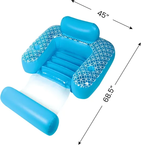 Miniatura 4 de Silla inflable de piscina Shangri-La azul y blanco con portavasos de 68.5 pulgadas