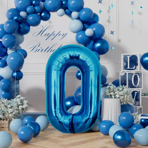 Miniatura 3 de AULE Globos grandes de 40 pulgadas con números 0 azules, globos grandes de números de aluminio, decoraciones de fiesta de cumpleaños de helio