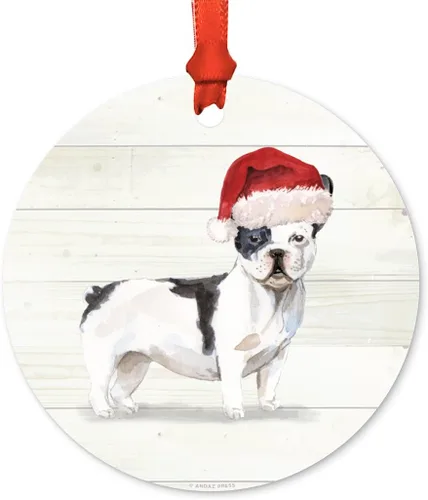 Miniatura 9 de Andaz Press Adorno de Navidad de metal personalizado para perro, perro y mascota, cocker spaniel con sombrero de Papá Noel, 1 paquete, incluye cinta