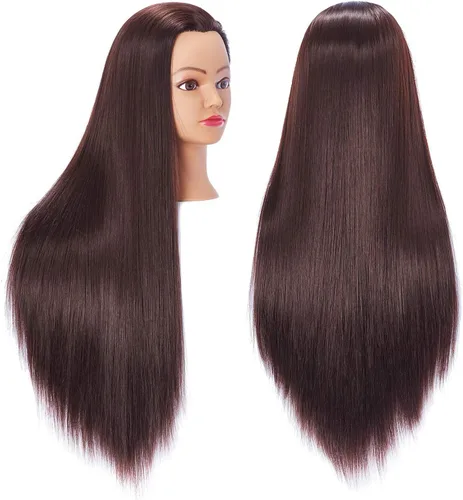 Miniatura 10 de Hairingrid Cabeza de maniquí de 26 a 28 pulgadas, para entrenamiento de peinado, cosmetología, cabeza de muñeca, pelo de fibra sintética y soporte