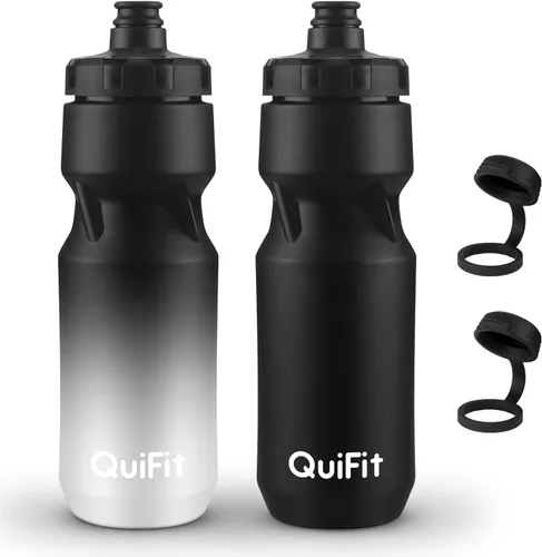 Miniatura 13 de QuiFit Paquete de 2 botellas de agua comprimibles para bicicleta de montaña, a prueba de fugas, con cubierta antipolvo, sin BPA, se adapta a