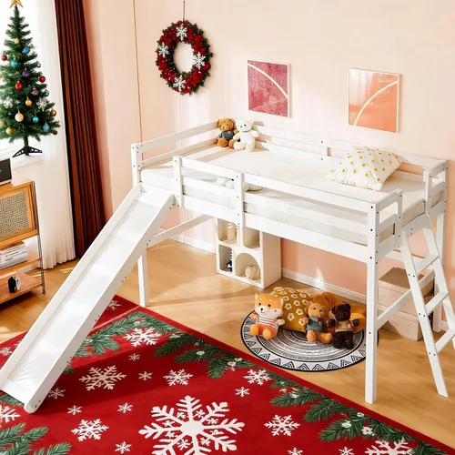 Miniatura 20 de VINGLI - Cama tipo loft baja de 47'' para junior con escaleras, cama de madera tamaño individual para adultos, niños y adolescentes jóvenes, sin