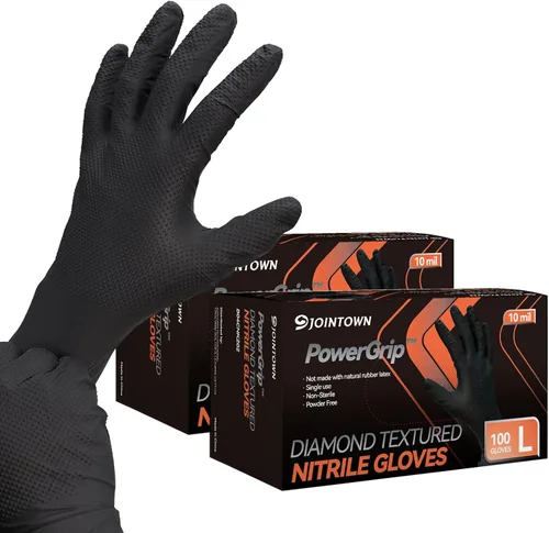 Miniatura 12 de Jointown Guantes de nitrilo resistentes mejorados de 10 mil, guantes mecánicos de nitrilo desechables, con textura de diamante elevado, caja de 100
