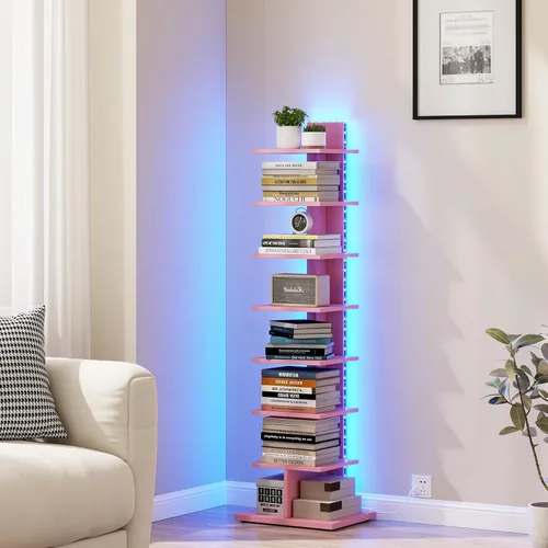 Miniatura 22 de TUTOTAK - Estantería estrecha, estantería de 8 niveles, estante de libros con espacio para la columna para espacios pequeños, estante de esquina