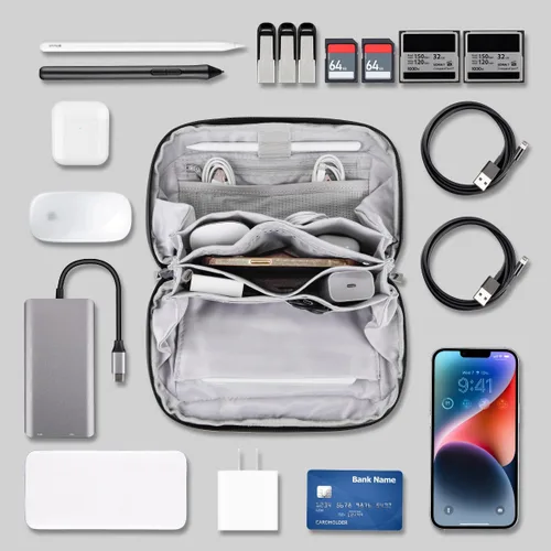 Miniatura 3 de Organizador de cables electrónicos Estuche de viaje, bolsa de carga, bolsa de transporte para accesorios tecnológicos (gris oscuro)