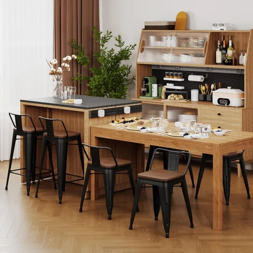 Miniatura 6 de Changjie Furniture - Juego de 4 sillas altas de metal con diseño industrial para barra de cocina o bar con respaldo bajo, Metal, Negro, 18 pulgadas
