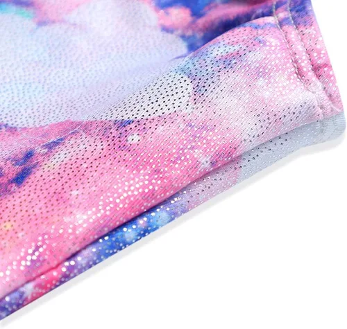 Miniatura 209 de HOZIY - Leotardos de gimnasia con pantalones cortos brillantes para niñas pequeñas; estampados de unicornio, aurora, arco iris, sirena, dinosaurio