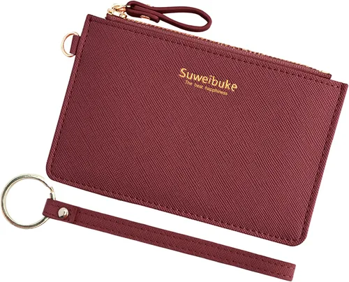 Miniatura 20 de Estuche Delgado para Tarjetas RFID para Mujer con Correa de Muñeca, Cartera con Cremallera para ID, Cartera de Cuero Pequeña, Monedero con Llavero