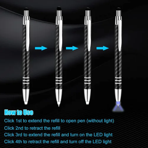 Miniatura 2 de GL006 - Bolígrafo de punta iluminada con lápiz capacitivo 3 en 1, bolígrafo LED para escribir en la oscuridad, paquete de 3, luz azul