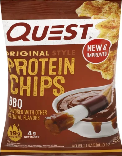 Quest Nutrition Chips de proteína, barbacoa, 0.78 oz de proteína, 0.11 oz de carbohidratos netos, 130 cals, bolsa de 1.1 onzas, 1 unidad, alto en