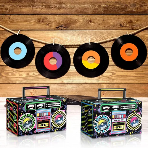 Miniatura 5 de Cajas de recuerdo de fiesta de los años 80, caja de regalo novedosa, cajas de papel de dulces de los años 80, decoraciones de radio retro de los 80