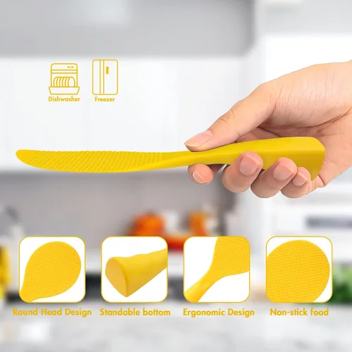 Miniatura 3 de FireKylin Cuchara de arroz de silicona con paleta antiadherente y resistente al calor, cuchara para olla arrocera, cuchara para servir - Naranja