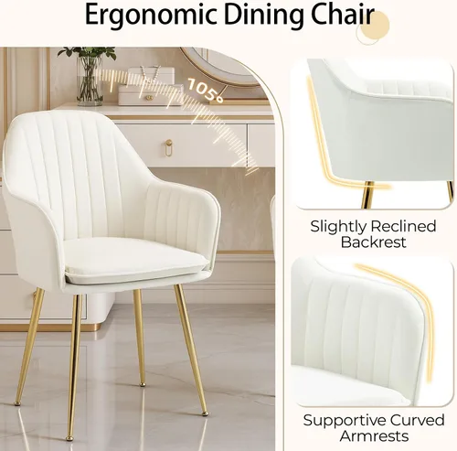 Miniatura 6 de AVAWING Modern Living - Juego de 2 sillas con reposabrazos decorativos para sala de estar, comedor, de terciopelo, tapizado, de mediados de siglo
