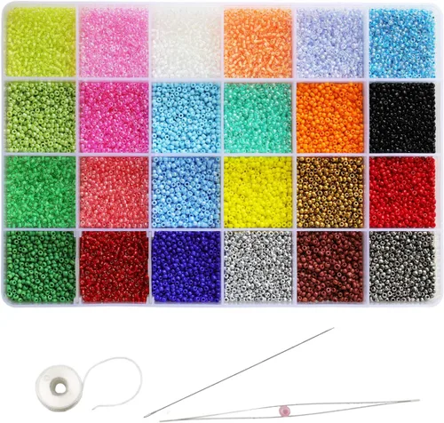 Tamaño 12/0 - Cuentas de cristal para manualidades de 0.079 pulgadas (0.079 in), juego surtido con caja organizadora para fabricación de joyas (24