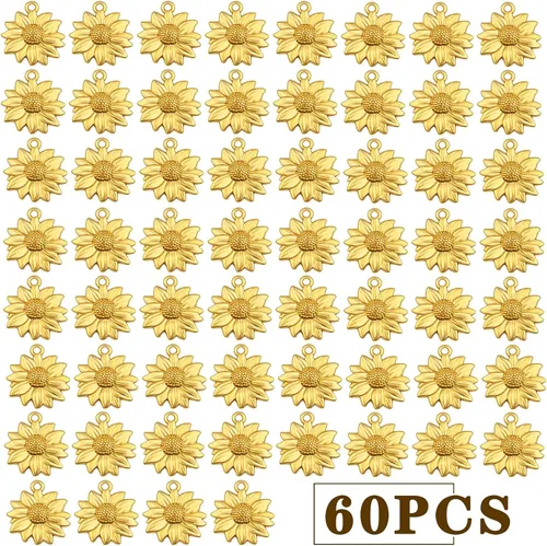 Miniatura 2 de BronaGrand 60pcs Sunflower Pendant Charms Alloy Sunflower Bead Charms Flower Charms Pendants Craft Supplies for DIY Jewelry Earrings Necklace Dorado