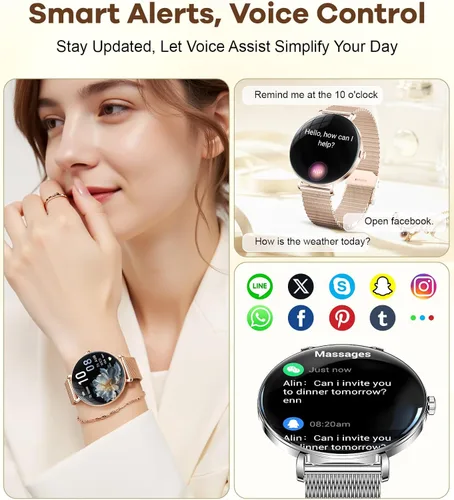 Miniatura 4 de Relojes inteligentes para mujer con llamadas/respuesta: reloj inteligente AMOLED de 1.43 pulgadas con pantalla táctil para teléfono Android