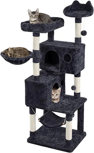 Miniatura 11 de Topeakmart Árbol para gatos de 64.5 pulgadas grande para condominio con postes rascadores, hamaca como centro de juegos para casa de gatitos