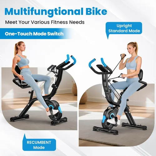 Miniatura 4 de Foldable Exercise Bike, Multifunctional Indoor Stationary Bikes for Home with 8-Level Magnetic Resistance, Quiet Workout Bike with Arm Resistance