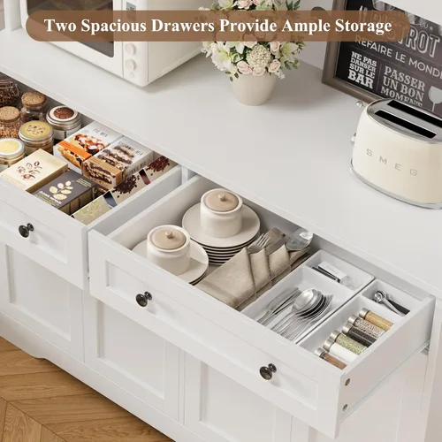 Miniatura 7 de HOSTACK Gabinete de Despensa de Cocina de 75.4" de Alto con Estación de Carga, Aparador de Cocina Blanco Moderno con Soporte para Microondas