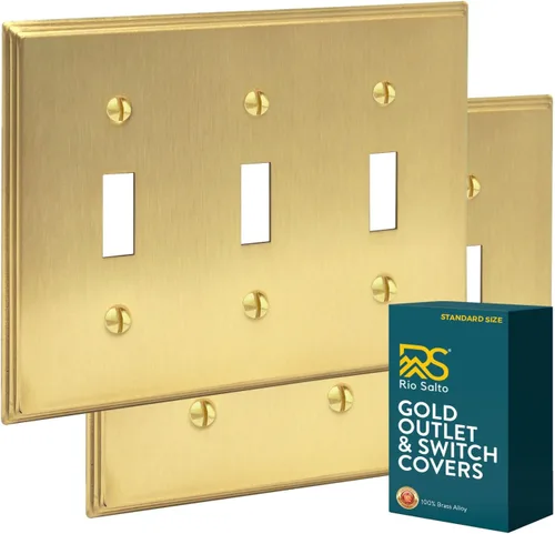Miniatura 30 de Rio Salto BRASS - Placa de pared moderna de metal dorado para interruptor de luz o cubierta de enchufe, placa de pared para receptáculo individual