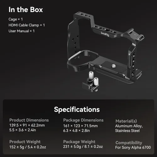 Miniatura 7 de Kit de Jaula SmallRig para Sony A6700 con Abrazadera de Cable para HDMI, Placa de Liberación Rápida Integrada para Tipo Arca, Jaula de Vídeo