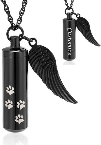 Miniatura 11 de shajwo Joyería de cremación, collares de urna con estampado de pata para cenizas humanas de mascotas, colgante de urna cilíndrica, recuerdo, collar
