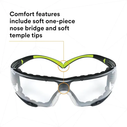 Miniatura 9 de 3M - Lentes de seguridad SecureFit, ANSI Z87, protección contra el polvo, antiarañazos y antivaho, lente transparente, marco verde/negro, varillas