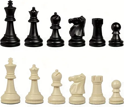 Miniatura 6 de Conjunto de 32 piezas de ajedrez de plástico - Alfiles y peones en negro y blanco para tableros de 15-20 pulgadas, fondo de fieltro, con bolsa