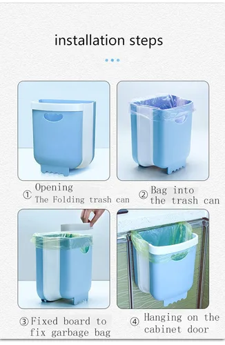 Miniatura 4 de Cubo de basura colgante de cocina, cubo de basura pequeño plegable para puerta de armario de cocina, contenedor de basura de plástico plegable