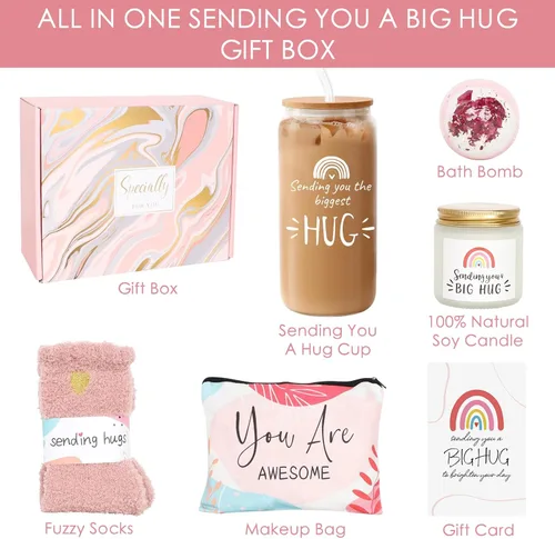 Miniatura 6 de Cestas de Regalo Get Well Soon para Mujeres, Enviándote Regalos de Abrazo, Regalos para Sentirse Mejor Después de la Cirugía para Amigas, Paquete
