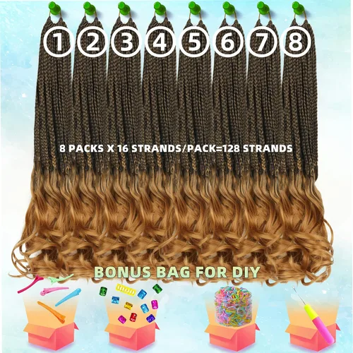Miniatura 6 de Paquete de 8 trenzas de ganchillo rizadas francesas para mujeres de color, 18 pulgadas, paquete de 8 trenzas de caja diosa, extensiones de cabello