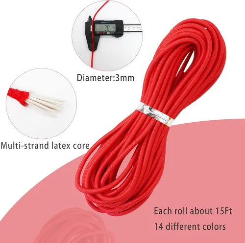 Miniatura 2 de Cuerdas elásticas de colores de 0.118 in 1/8 pulgadas 210 pies, cuerda elástica redonda pesada para cuentas de poni, pulseras de cuentas de silcona