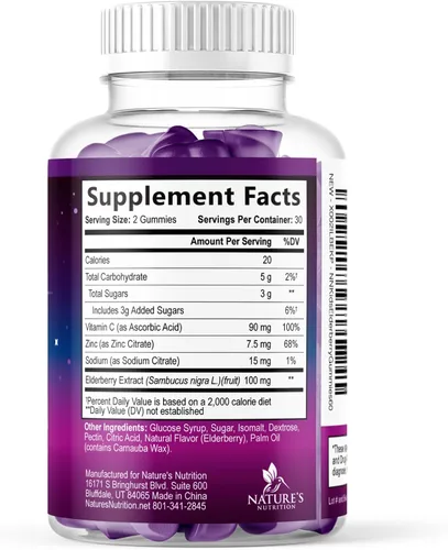 Miniatura 9 de Gomitas de saúco para apoyo inmunológico para niños, vitaminas C, zinc y apoyo para niños, suplemento de saúco Nature's Sambucus vegano, sin gluten