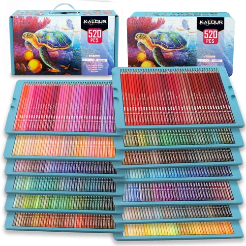 KALOUR Lápices de colores profesionales, juego de 520 colores, núcleo suave para artistas con colores vibrantes, ideal para dibujar bocetos,