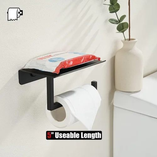 Miniatura 3 de JQK TPH202-PB - Estante para papel higiénico, soporte para rollo de papel higiénico con estante para teléfono, dispensador de papel de seda de acero