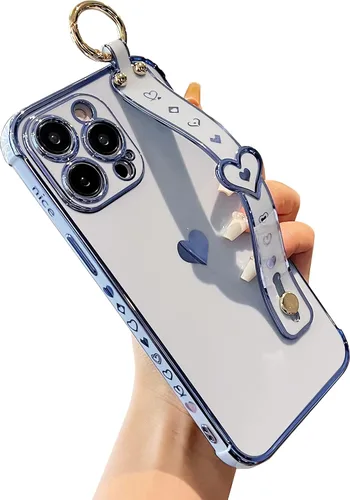 Miniatura 16 de DEFBSC Funda compatible con iPhone 15, con borde galvanizado, diseño de corazón con correa para la muñeca, protección completa de la cámara