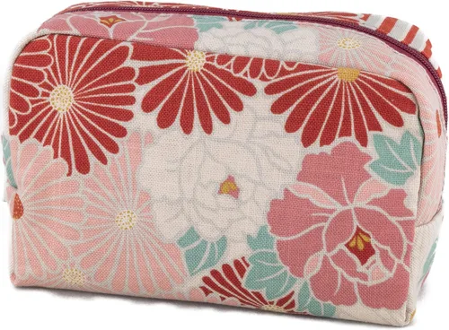 Miniatura 8 de Corazon - Bolsa de maquillaje pequeña (flor retro / caja) fabricada en Japón, diseño de kimono japonés, lindo diseño floral con cremallera