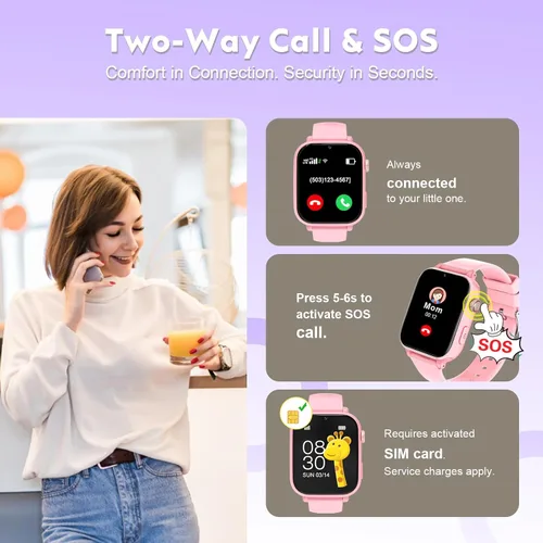 Miniatura 3 de Reloj inteligente 4G para niños y niñas con rastreador GPS, reloj inteligente para niños, llamada telefónica, videollamada SOS para niños, regalo