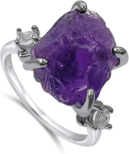 Miniatura 22 de Anillo de cristal crudo real con piedra natal, plata de ley, oro blanco, regalo de joyería para ella, regalo de Navidad, Día de la Madre
