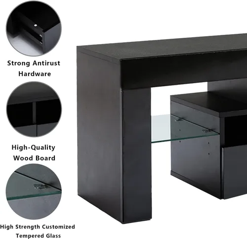 Miniatura 7 de St.Mandyu Soporte de TV LED para TV de 65/75/85 pulgadas, centro de entretenimiento moderno de alto brillo con cajón y luces LED, mesa de televisión